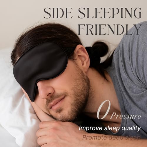 Silk Satin Sleeping Eye Mask, Black Sleep Eye Mask Night Blindfold for Women and Men, Soft Breathable Blackout Eyeshade Eye Cover for Travel, Wedding Bridesmaid Gift - color: Black