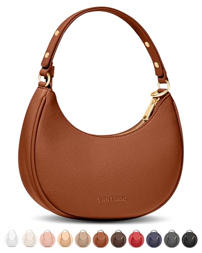 Vantamo Crescent Bags For Women with RFID Protection, Half Moon Clutch Purses for Women with Anti-Theft Clip for Extra Safety - color: Sienna