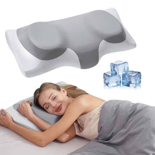 ABLEGRID Dual-Layer Memory Foam Cervical Neck Support Pillow,Contour Cooling Gel Pillow for Neck Shoulder Pain Relief,Ergonomic Orthopedic Adjustable Deep Sleep Bed Pillow for Side,Back,Stomach Sleep