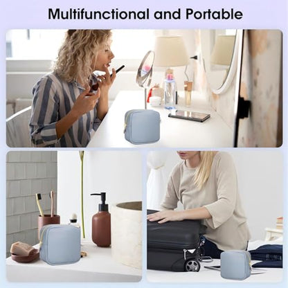 Wandering Nature Small Makeup Bag for Purse Mini Make up Pouch Cute Cosmetic Pouch for Women with Slip-in Pockets Matte Leather, Blue - color: Blue