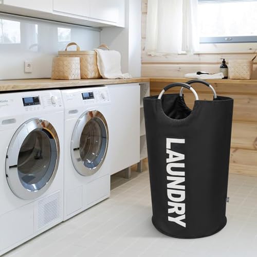 DOKEHOM 90L Large Laundry Basket, Collapsible Laundry Bag, Freestanding Tall Clothes Hamper, Foldable Washing Bin (Black) - color: Black, size: 90L