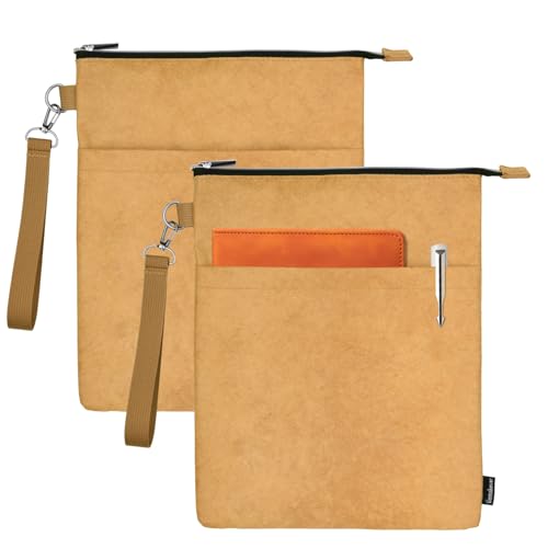 Book Sleeves with Zipper, Travel Book Waterproof Protector Pouch for Hardcover Books, Book Covers Bags Carry Case/Front Pocket & Handle Strap for Book Lovers Mother's Day Readers, Tyvek Paper, 2 Pcs - color: Brown Tyvek Paper, size: 12x9.5 inches