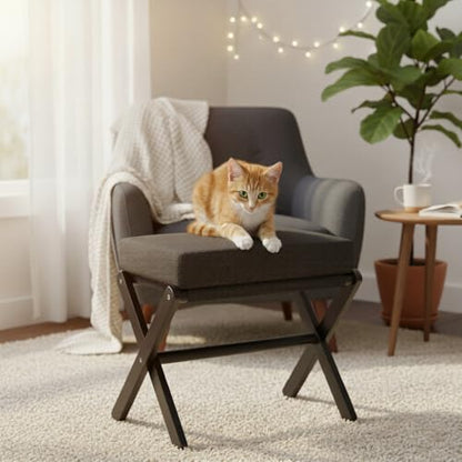 BAMBOOHOMIE Foldable Foot Stool Ottoman, Small Padded Foot Rest with Bamboo X-Legs, Portable Folding Leg Rest for Living Room Bedroom Office, Soft Foam Cushion Step Stool for Couch & Armchair (Black) - color: Black - Black