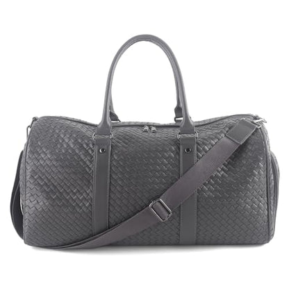 Weekender Bags for Women Woven Leather Travel Duffle Bag with Shoe Compartment, Carry On Garment Bag for Men Women, Large Capacity Water-resistant Gym Tote (Gray) - color: Gray