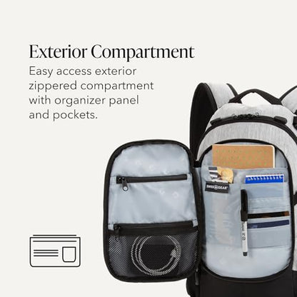 SWISSGEAR City Pack Backpack, Slim Profile Daily Carry, Airflow Back Panel, Tablet Pocket, and Lay-Flat Organizer, Light Grey/Heather, 15.9L, 18-Inch - color: Light Grey/Heather