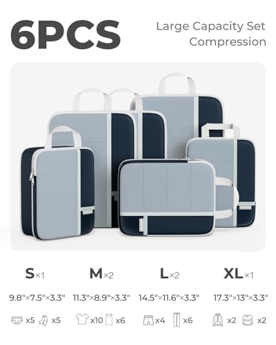 Percover Compression Packing Cubes for Travel, 6-Piece Structured Compression Organizer Set for Organized Packing & Carry-On Luggage, Navy Blue - color: Navy Blue, size: 6 Set