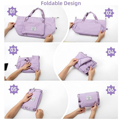 Large Capacity Foldable Travel Bag, Expandable lightweight Carry on Bag, Dry with Wet Separation Spor Duffel Bags (Sweet Powder) - color: Sweet Powder