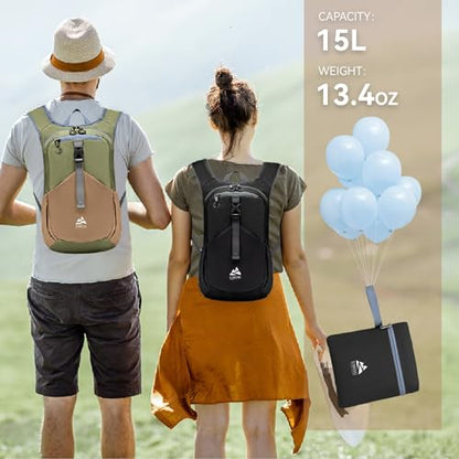 15L Small Hiking Backpack for Men Women Lightweight Packable Backpack Foldable Casual Daypack for Camping Travel Outdoor, Black - color: Black