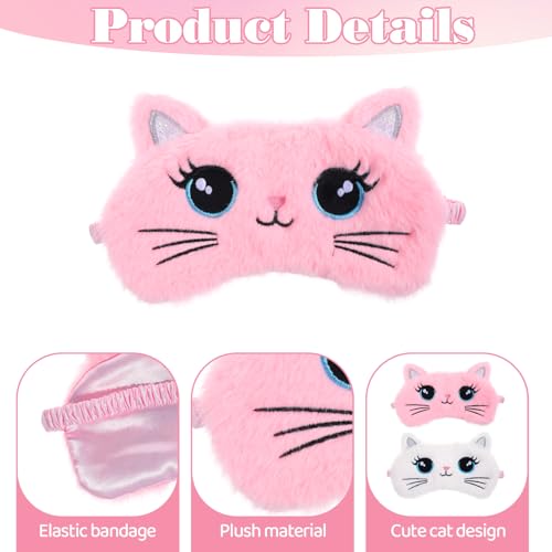 Kids Sleep Mask, 2 Pcs Cute Cat Sleeping Eye Mask Soft Plush Girls Sleep Masks Comfortable Funny Animal Night Eye Masks for Sleeping Blindfold Eye-Cover for Women Girls Home Travel (Pink, White) - color: White, Pink, style: Cat