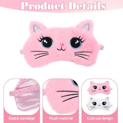 Kids Sleep Mask, 2 Pcs Cute Cat Sleeping Eye Mask Soft Plush Girls Sleep Masks Comfortable Funny Animal Night Eye Masks for Sleeping Blindfold Eye-Cover for Women Girls Home Travel (Pink, White) - color: White, Pink, style: Cat