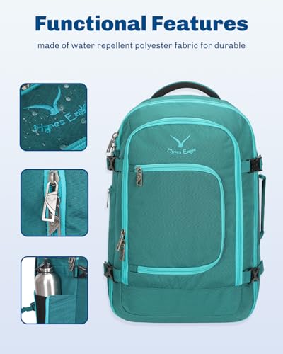 Hynes Eagle Travel Backpack 40L Flight Approved Carry on Backpack Men Large Cabin Weekender Laptop Backpack Women 15.6 inches - color: Teal 2024