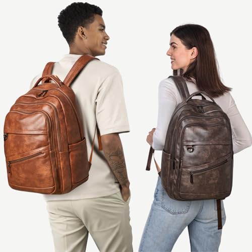 LATMAP Backpack for Women Men - Vegan Leather Backpack Purse Travel Carry-on Bag College Bookbag Work fits 16.5" Laptop, Coffee - color: Coffee