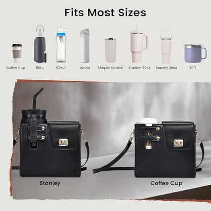 Outdoor Portable Crossbody Water Cup Purse Bag Water Bottle Carrier Bag with Phone Pocket Tumbler Carrier with Strap - color: Black