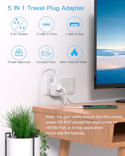 HANYCONY US to Australia New Zealand Power Plug Adapter, Type I Adapter Plug 2 Outlets 3 USB Ports(2 USB C), Australia Travel Plug Adapter for USA to Australian AU China Argentina Fiji Essentials - style: Type I - Australia China