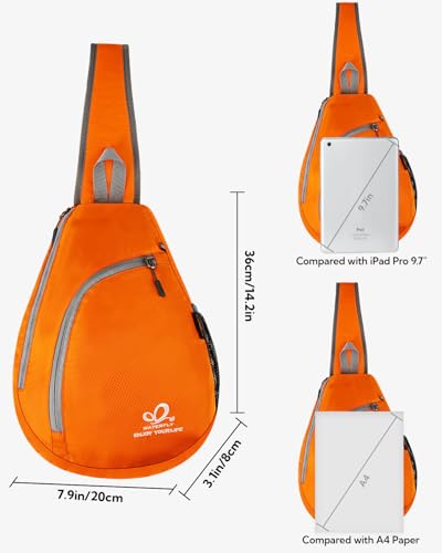 WATERFLY Crossbody Sling Bag Small Water Resistant Backpack Lightweight Shoulder Chest Daypack for Men Women Hiking Travel - color: Orange
