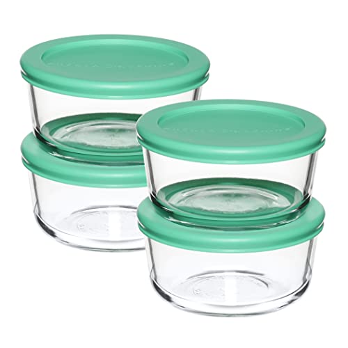 Anchor Hocking 2 Cup Glass Storage Containers with Lids, Set of 4 Glass Food Storage Containers with Mint SnugFit Lids - color: Mixed Blue, size: 2 Cup