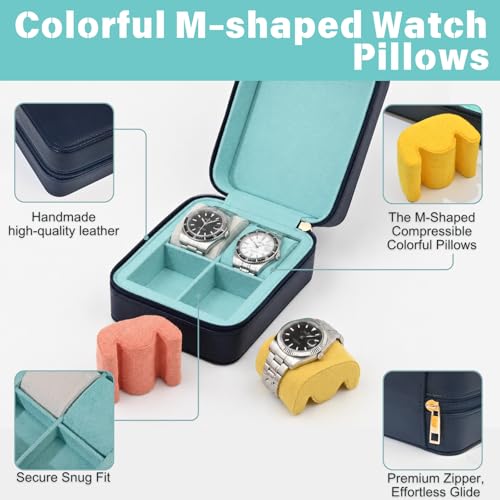Leather Watch Roll for 4 Watches - Velvet-Lined Travel Case, Luxury Watch Rolls Organizer with Storage & Display for Men (4 Slot-Pool Party Blue) - color: 4 Slot-Pool Party Blue