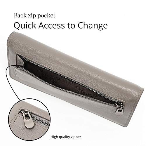Bveyzi Ultra Slim Thin Leather RFID Blocking Credit Card Holder Bifold Clutch Wallets for Women - color: Grey