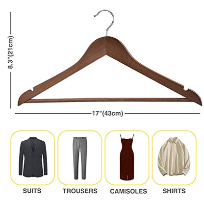 Wooden Hangers - 30 Pack - Clothes Hanger for Daily Used,Heavy Duty Wood Hangers with Precisely Cut Notches,Coat Hanger for Closet, Clothes Hangers for Shirt Suit Dress (Walnut) - color: Walnut