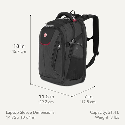 SwissGear Travel Tech Elite Laptop Backpack – Fits Laptops up to 16” – ScanSmart TSA-Friendly Backpack with USB Port, Shoe Compartment & Organizer Pockets – Black Dot - color: Black Dot, style: Travel Tech Elite