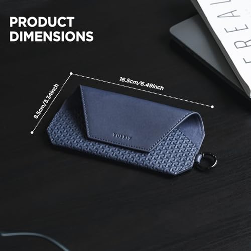 VULKIT Portable Leather Eye Glasses Case for Women & Men, Slim Sunglass Case, Unisex Eyeglass Case - color: Ink Navy