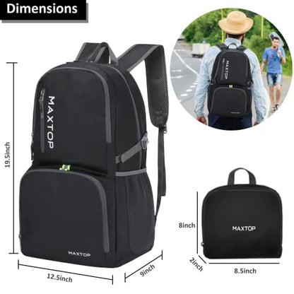 MAXTOP 40/50L Lightweight Packable Backpack for Hiking Traveling Camping Water Resistant Foldable Outdoor Travel Daypack - color: Black
