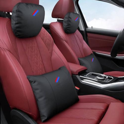 Car Lumbar Support Pillow and Car Neck Pillow Kit Compatible with BMW M 3 5 7 X1 X3 M3 M5 X1 X5 X6, Car Neck Rest Headrest Guard Lumbar Cushion Long Driving Travel Accessories