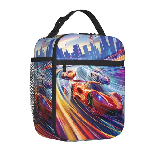 Insulated Lunch Box for Kids Boys Girls, Reusable Lunch Bag for School, Office, Work, Picnic, Travel, Sports Car Racing Lunch Box - color: lunch box 109