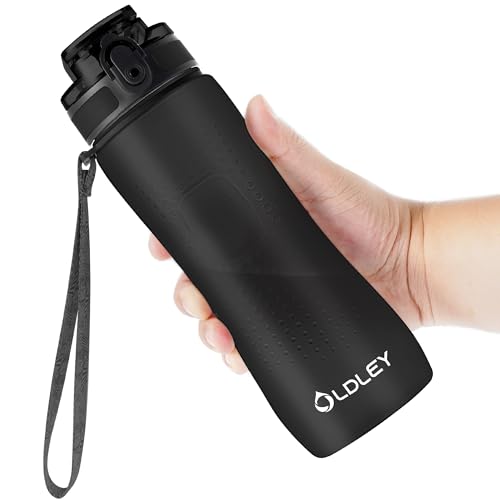 OLDLEY 25 oz Water Bottle, Motivational Water Bottle with Time Marker, Sports Water Bottle With Strap, Leakproof & BPA Free Large Water Bottles for School, Gym, Travel, Outdoor, Tritan,Black - color: Black, size: 25 Ounces