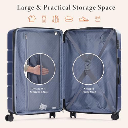 Sweetcrispy 24 Inch Checked Luggage, ABS Lightweight Rolling Hard Shell Suitcase with Smooth Spinner Wheels, Built-in TSA Lock, Durable Travel Suitcase for Business and Vacation Trip, Blue - color: Blue, size: 24 Inch