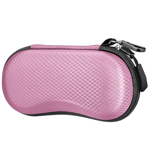 FINTIE Sunglasses Case, Hard EVA Shell Shockproof Sport Glasses Case with Metal Carabiner Travel Zipper Eyeglasses Holder - color: Pink