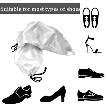 GONGKANGYUAN 4 Pack Shoe Bags for Travel Satin Fabric Shoe Bag with Drawstring for Men Women Travel Protecting Storing Shoes - color: White