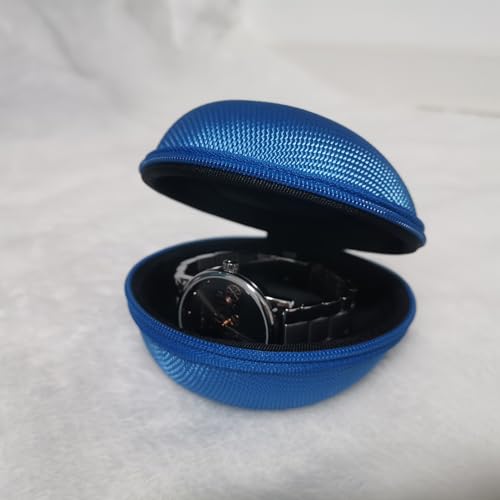 Watch Travel Case Portable Single Watch Box with Zipper, Fits All Wristwatches and Smart Watches up to 50mm, Blue
