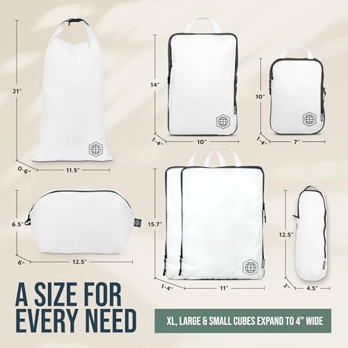 Large Compression Packing Cubes for Travel-Packing Cube Luggage Organizers 7 Piece Set for Checked Luggage-Ultralight, Expandable/Compression Bags by TRIPPED Travel Gear (White/Grey) - color: White/Grey