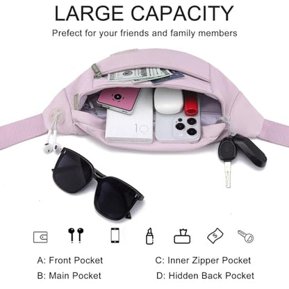 MAXTOP Large Crossbody Fanny Pack with 4-Zipper Pockets,Gifts for Enjoy Sports Festival Workout Traveling Running Casual Hands-Free Wallets Waist Pack Phone Bag Carrying All Phones - color: Lavender Purple, style: Large Fanny Pack(4 Zipper Pockets)
