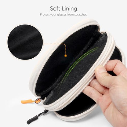 Double Eyeglasses Case Soft Portable Zipper Sunglasses Pouch with Keychain Clip for Men Women - color: Cream Pu