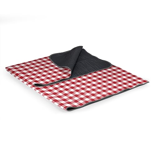 ONIVA - a Picnic Time brand Blanket Tote Outdoor Picnic Blanket, Beach Blanket, Camping Blanket 59x51 inches - color: Red Check With Gray