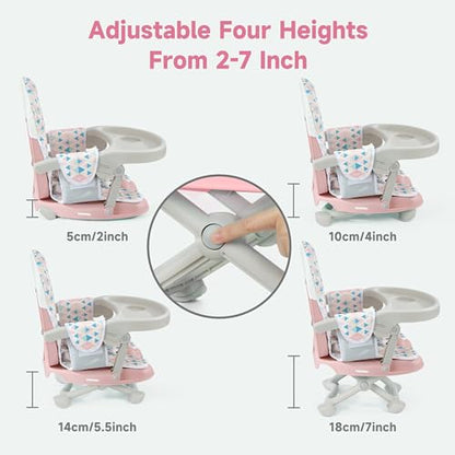 YOLEO Baby High Chair Booster Seat for Dining Table, Foldable High Chairs with Adjustable Heights, Travel Booster Seat with Removable Tray - color: Pink, size: With Cushion