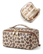 BAGSMART Makeup Bag Travel Cosmetic Bag, Large Make Up Bag Flat Open Toiletry Bag for Women, PU Leather Travel Essentials Organizer Case, Wide-open Pouch Purse for Skincare, Brushes, Brown Leopard - color: 06- Brown Leopard
