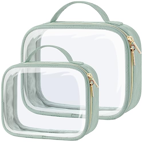 PACKISM TSA Approved Toiletry Bag Combo Pack, 1 Clear Makeup Bag Medium & Large for Checked Luggage, Clear Travel Bag with Handle, Water-resistant Travel Essentials Organizer, Laurel Green - color: 01 Beautiful Laurel Green, size: Full Vacation (Mixed Siz