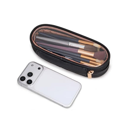 Montana West X Wrangler Travel Makeup Bag 2pcs Set Large Cosmetic Bag with Makeup Brush Holder Portable Make Up Organizer Cute Toiletry Bag with Divider and Handle for Women Black - color: Black
