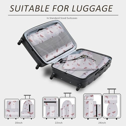U+U 5 Set Packing Cubes for Travel Essentials Ultralight Luggage Packing Organizers with Laundry Bag and Shoe Bag for Vacation, Business Trip and Camping (Cherry Tomato) - color: Cherry Tomato