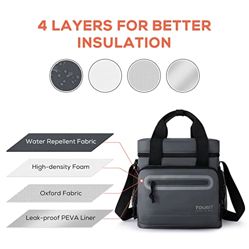 TOURIT Large Lunch Bag 14L Insulated Lunch Box Lunch Cooler for Men Women Work, Black - color: A-Dark Gray