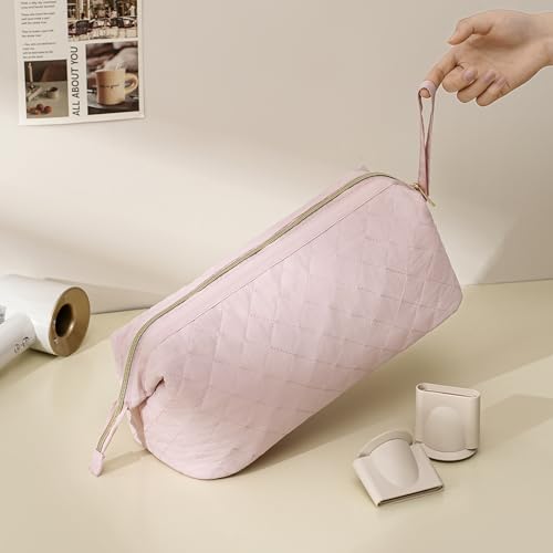 RSRSLEII Large Quilted Hair Tools Travel Bag,Waterproof Hair Styling Accessories Storage Case for Flat Irons,Straightener,Curling Iron,Hair Dryer,Dyson Airwrap Travle Bag (10 Solid Pink) - color: 10 Solid Pink