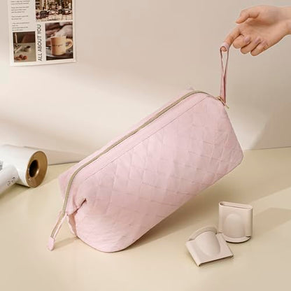 RSRSLEII Large Quilted Hair Tools Travel Bag,Waterproof Hair Styling Accessories Storage Case for Flat Irons,Straightener,Curling Iron,Hair Dryer,Dyson Airwrap Travle Bag (10 Solid Pink) - color: 10 Solid Pink