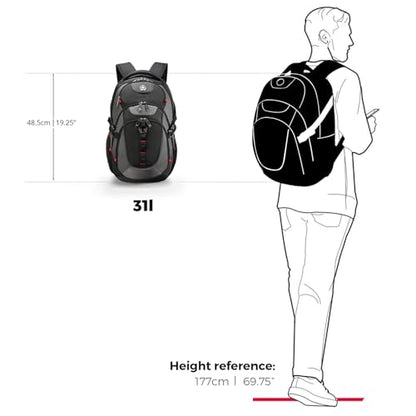Swissdigital Design Laptop Backpack with USB Charging Port, Travel Backpack Fits 15.6 inches Computer, 31L College School Backpack for Men, Black/Grey | SD803-02 - color: Black/Grey