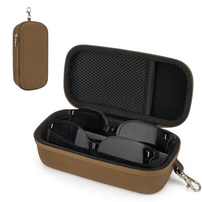 Double Eyeglasses Case,Hard Shell Glasses Case Travel Sunglasses Organizer with Adjustable Slot & Clip for Men Women - color: Brown