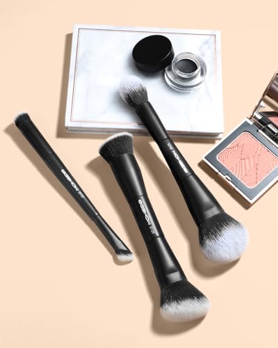 EIGSHOW Makeup Brush Set 3Pcs, Double Sided Foundation Contour Powder Highlight Concealer Brush for Liquid, Cream & Powder, Fit for Home, Travel & Gifting (Black) - color: Black