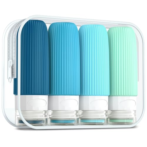 Mrsdry Travel Bottles for Toiletries, Tsa Approved 2oz Travel Bottles, BPA Free Leak Proof Travel Size Toiletry Containers, Refillable Travel Accessories with Toiletry Bag for Shampoo Liquid (4 Pack) - color: Blue, size: 2 Ounces