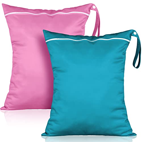 Shappy 2 Pack Large Travel Laundry Bags, Large Wet Dry Waterproof Dirty Clothes Bag for Suitcase, Swimsuit Beach Gym College Dorm Wet Bag(Solid Green Pink) - style: Solid Green Pink
